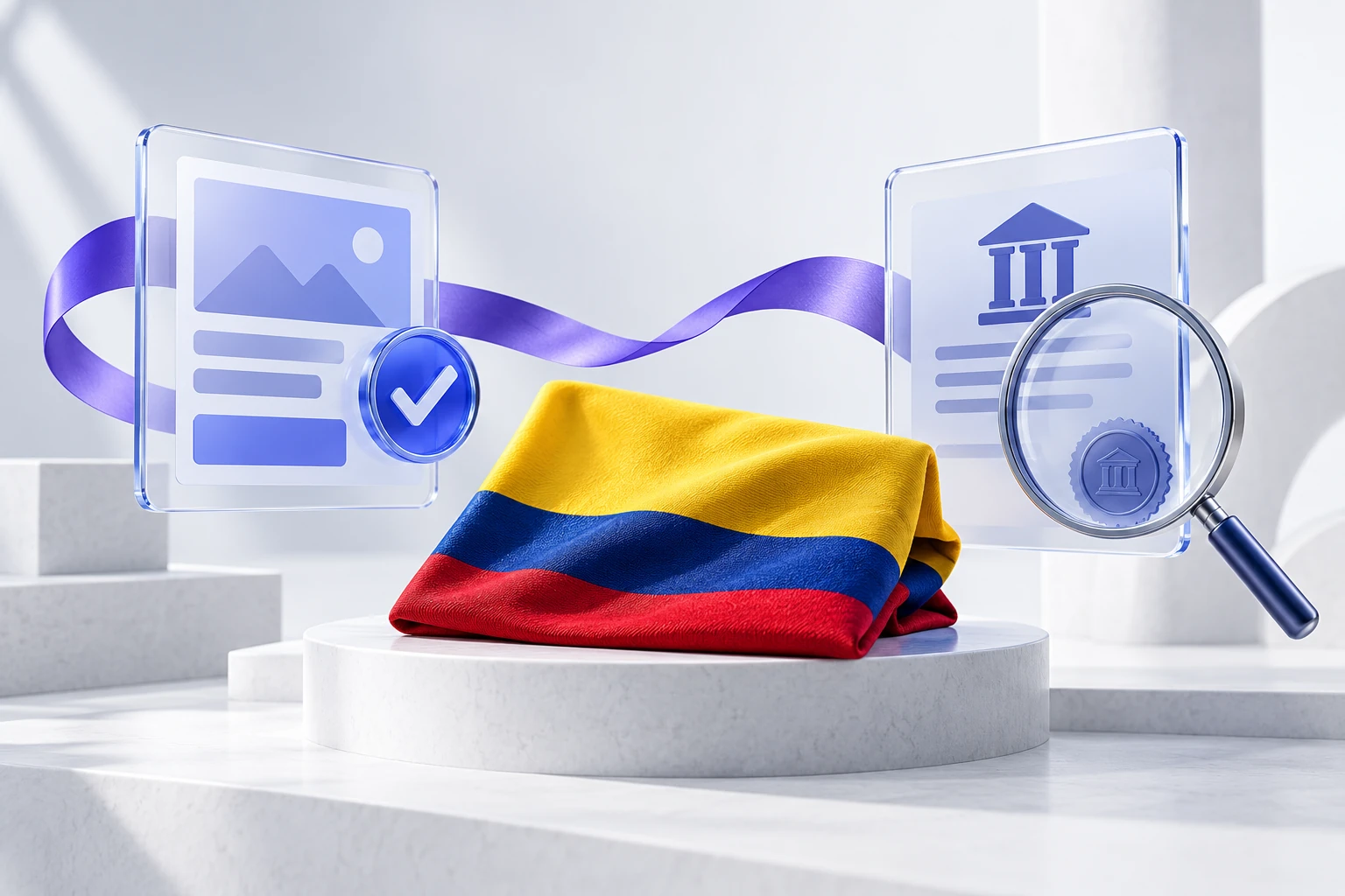 Colombian flag between conceptual advertising and authorisation panels.